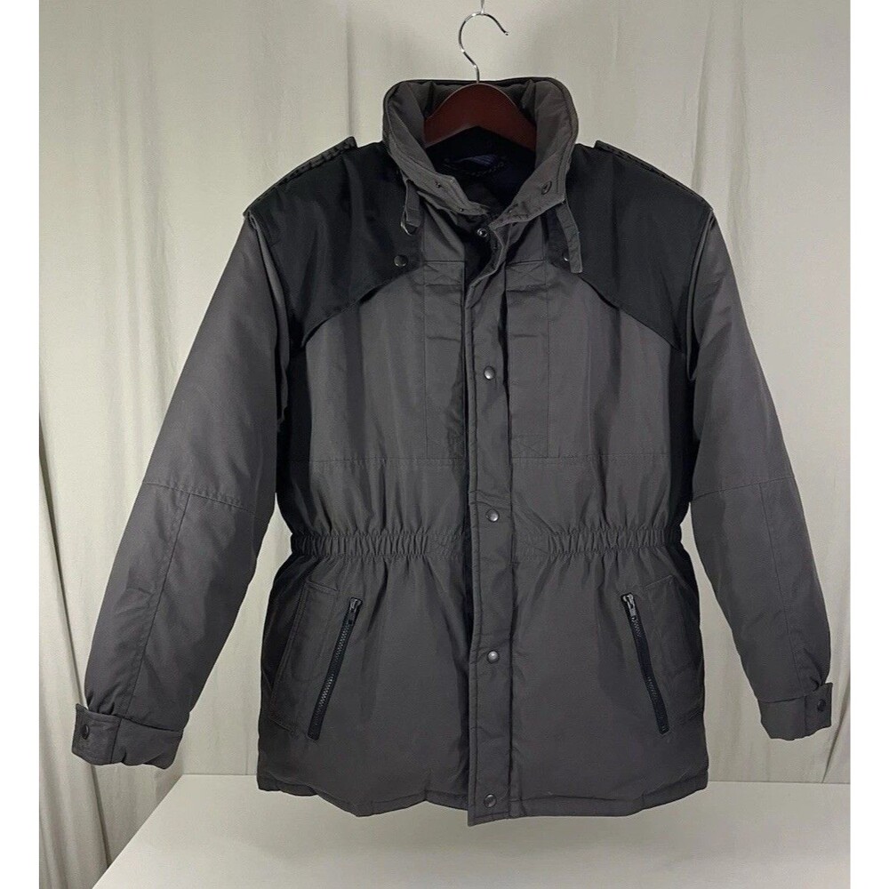 Vintage 90s Down Designs Down Men's Gray/ Black Jacket Parka w Hood Size L